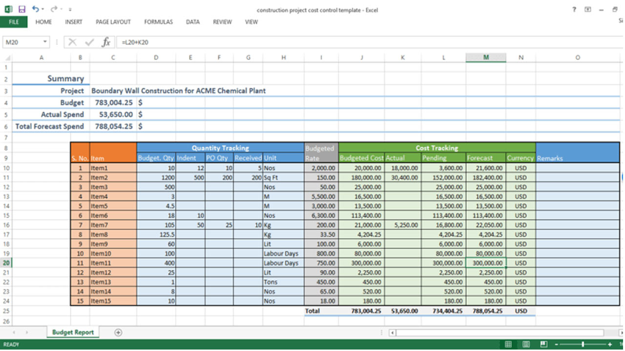 Estimation of Construction Cost Control through spreadsheets in Project Management