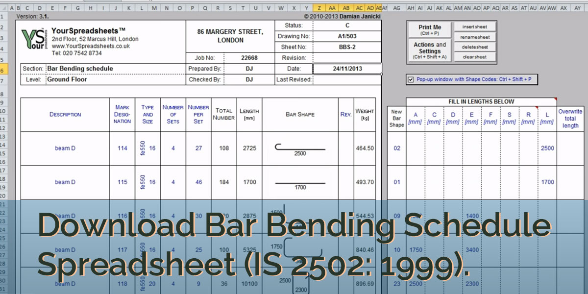 Bar Bending Schedule Spreadsheet