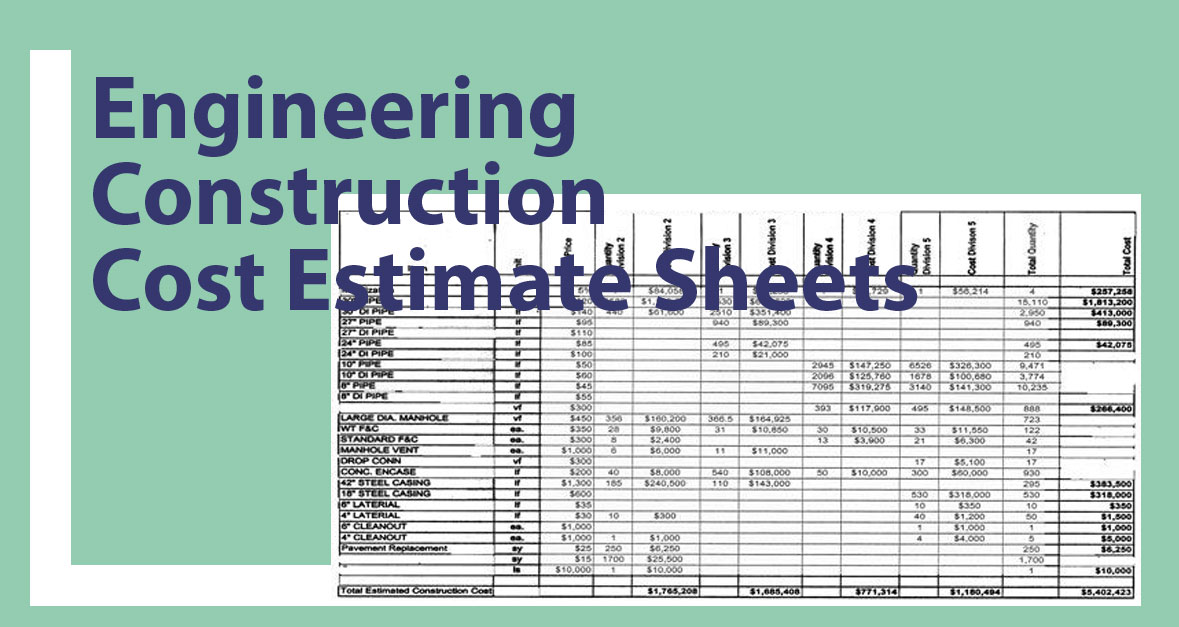 Engineering Construction Cost Estimate Sheets