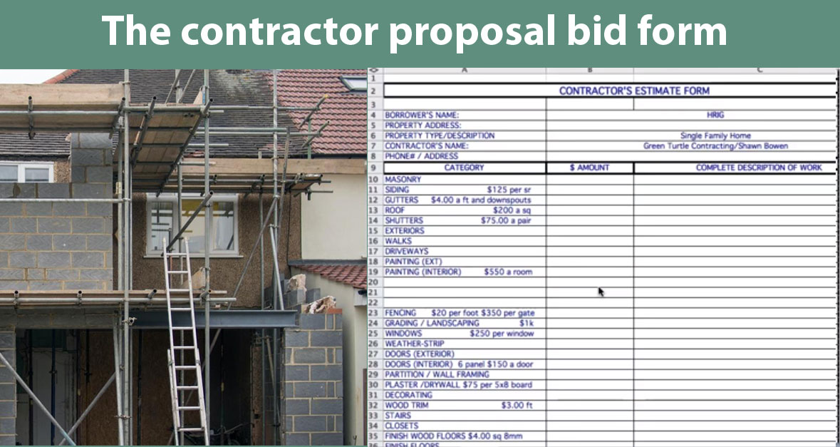 The contractor proposal bid form